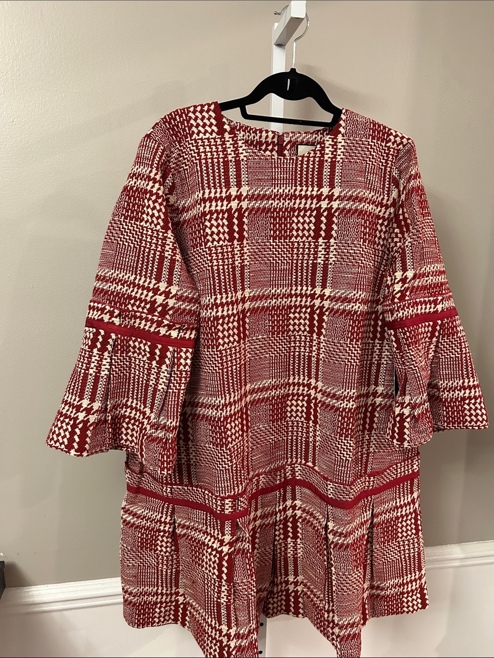 Tuckernuck Red and Cream Plaid Bell-Sleeve Midi Dress